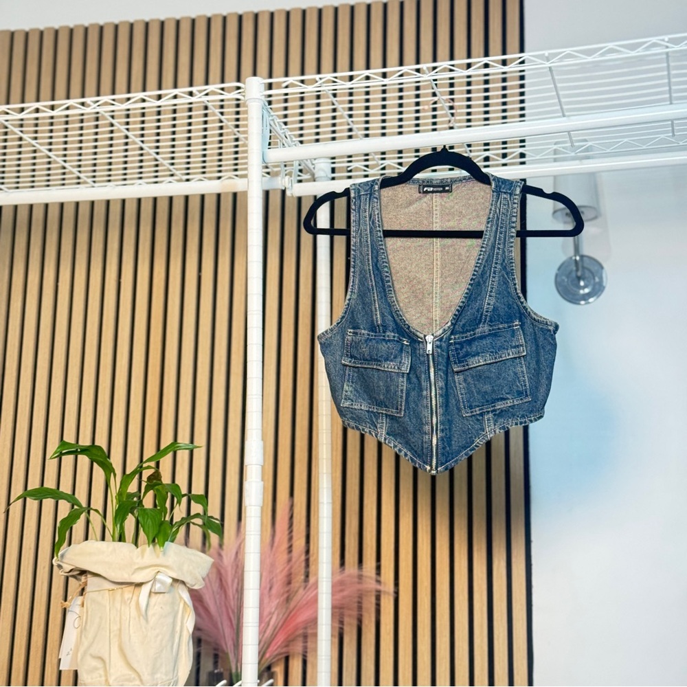 Denim Vest with Zipper Closure